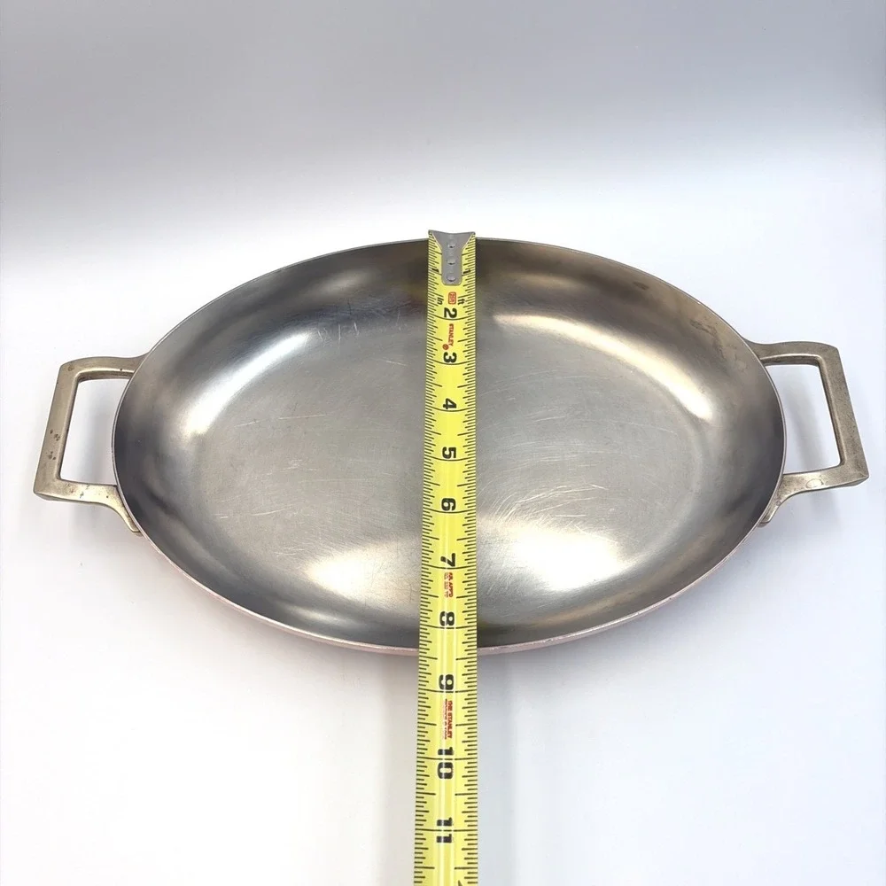 Vintage Paul Revere 1801 Copper Bottom Oval Au Gratin Pan Brass Handles 12